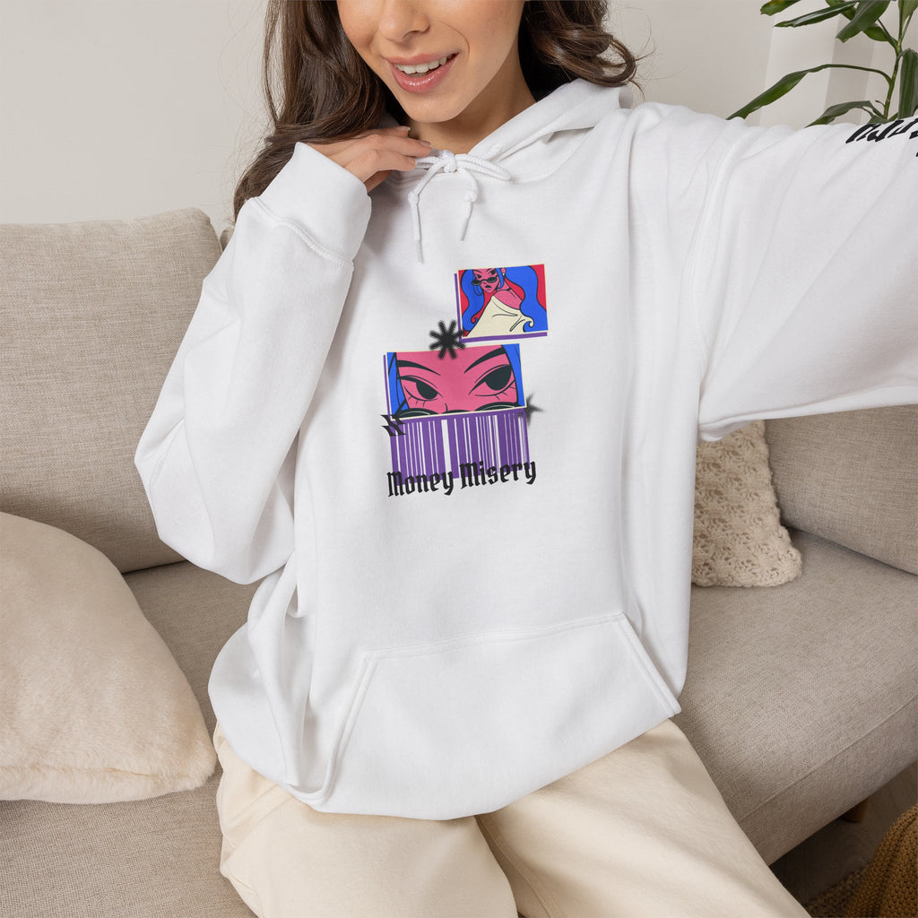Aesthetic Pink or White Hoodie — "Money Misery" Graphic Pullover
