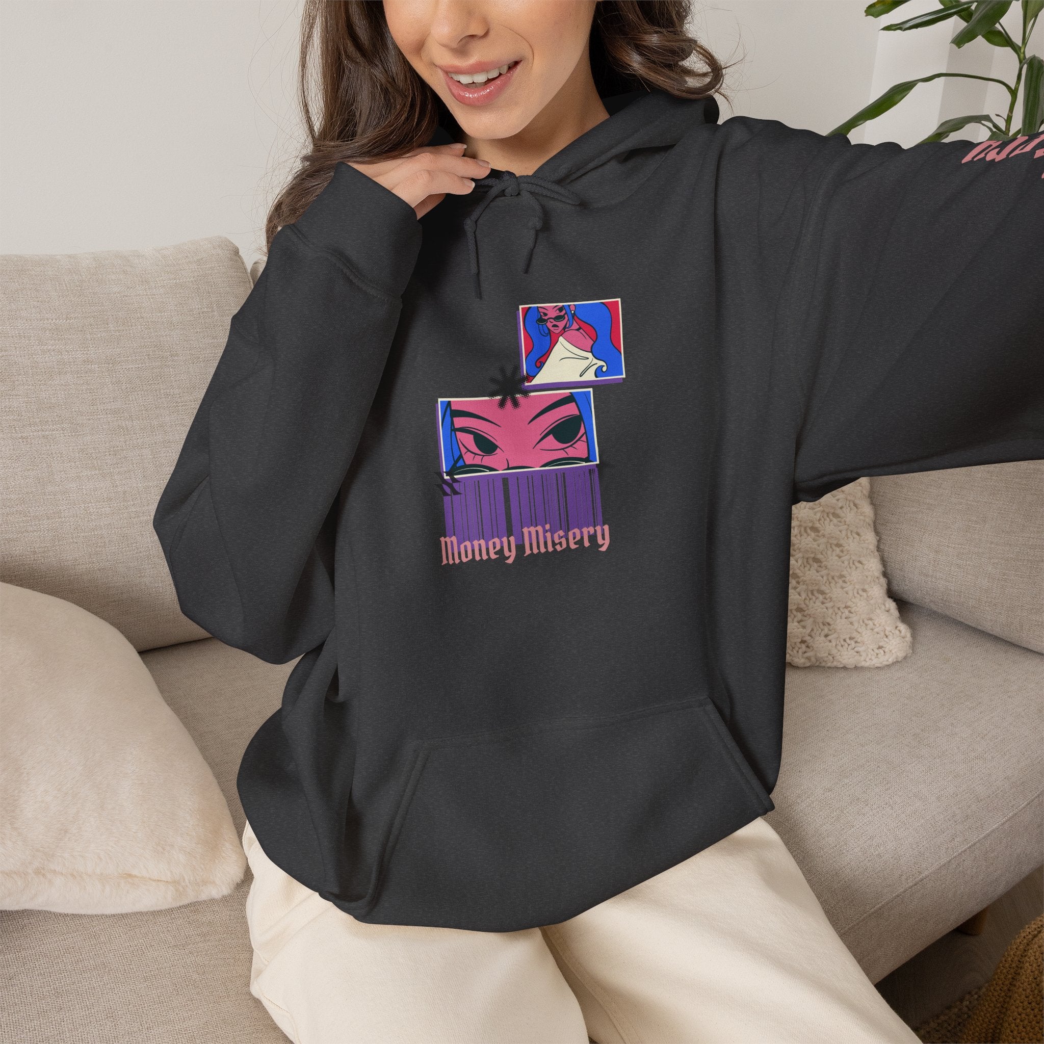 Aesthetic Pink or White Hoodie — "Money Misery" Graphic Pullover